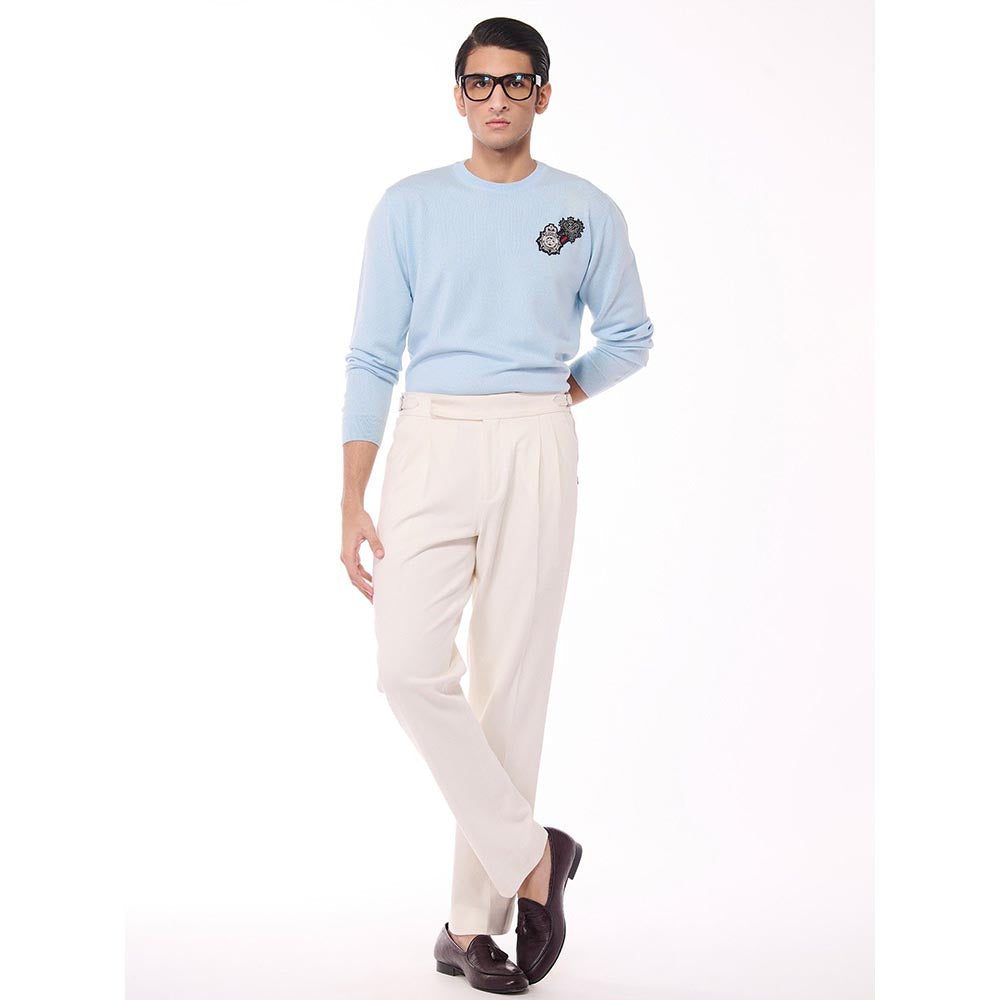 S&N by Shantnu Nikhil Merino Wool Crested Blue Sweater