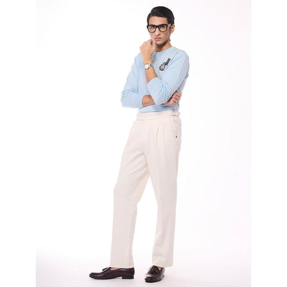 S&N by Shantnu Nikhil Merino Wool Crested Blue Sweater