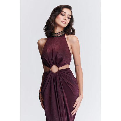 S&N by Shantnu Nikhil Womens Jersey Sequined Wine Gown