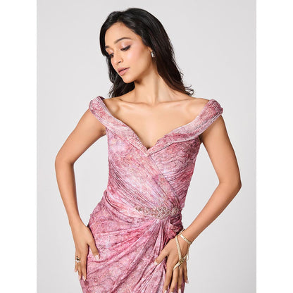 S&N by Shantnu Nikhil Womens Jersey Floral Pink Gown
