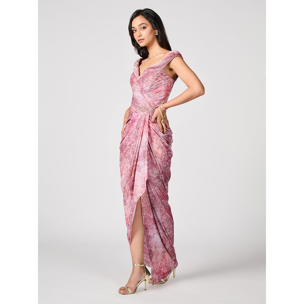 S&N by Shantnu Nikhil Womens Jersey Floral Pink Gown