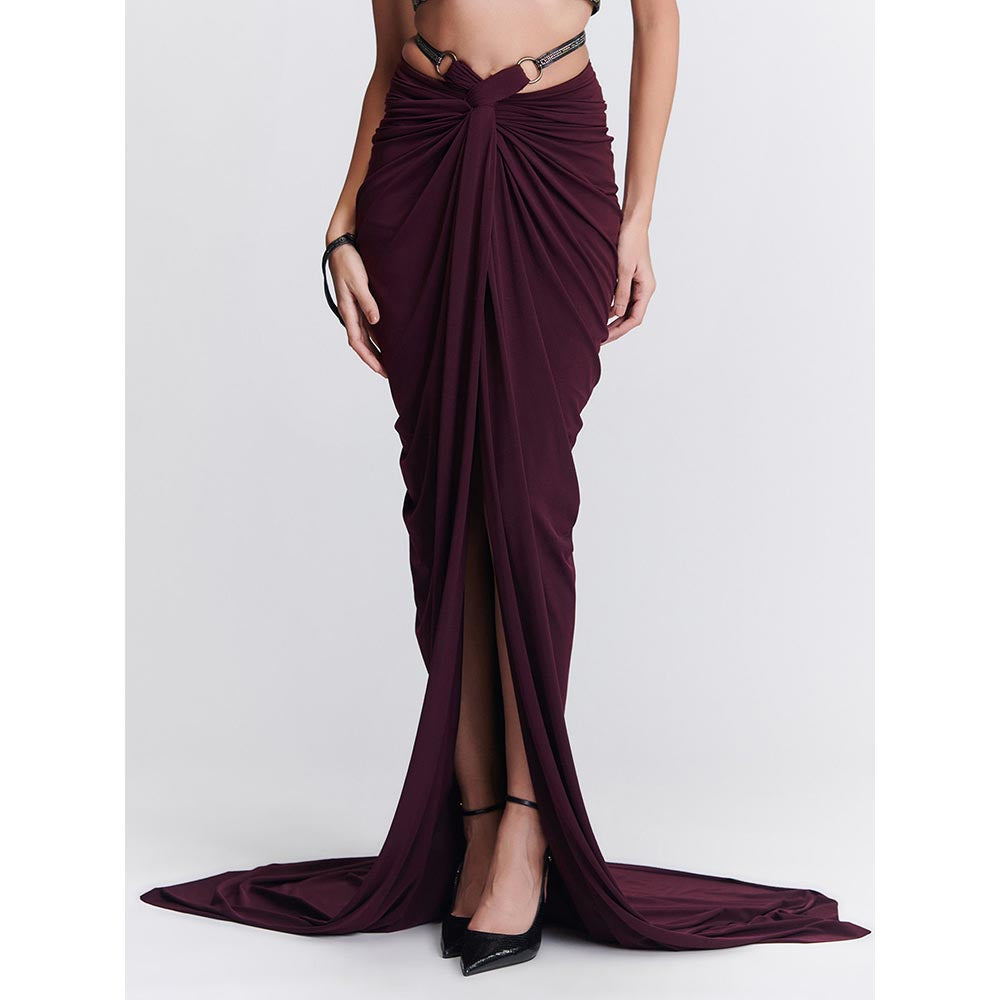 S&N by Shantnu Nikhil Plum Twisted Drape Skirt