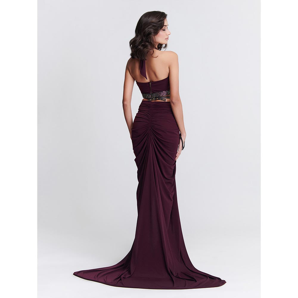 S&N by Shantnu Nikhil Plum Twisted Drape Skirt