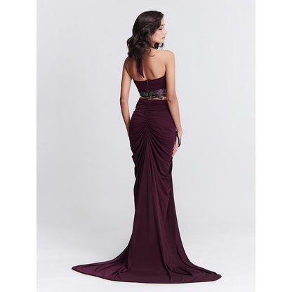 S&N by Shantnu Nikhil Plum Twisted Drape Skirt