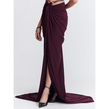 S&N by Shantnu Nikhil Plum Twisted Drape Skirt