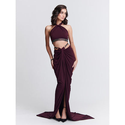 S&N by Shantnu Nikhil Plum Twisted Drape Skirt