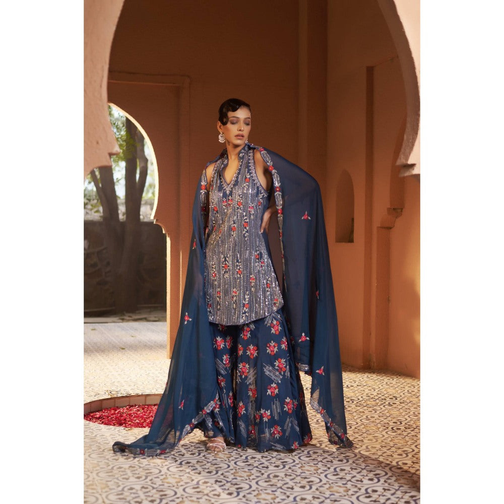 Sonia Khatri Blue Orchid Sharara with Kurta and Dupatta (Set of 3)