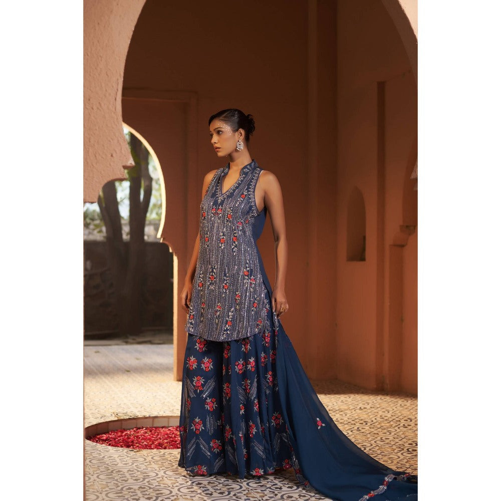 Sonia Khatri Blue Orchid Sharara with Kurta and Dupatta (Set of 3)