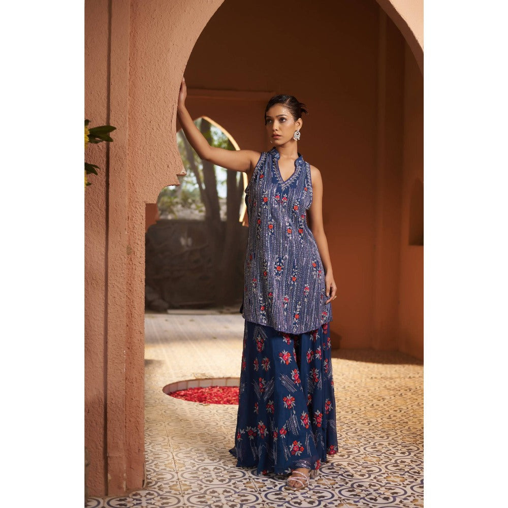 Sonia Khatri Blue Orchid Sharara with Kurta and Dupatta (Set of 3)