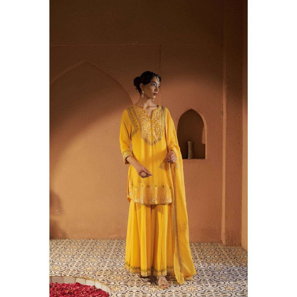 Sonia Khatri Yellow Azalea Sharara with Kurta and Dupatta (Set of 3)