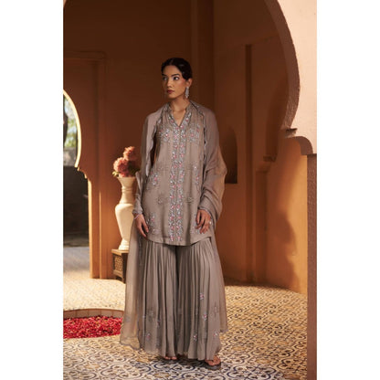 Sonia Khatri Taupe Brunia Bliss Sharara with Kurta and Dupatta (Set of 3)