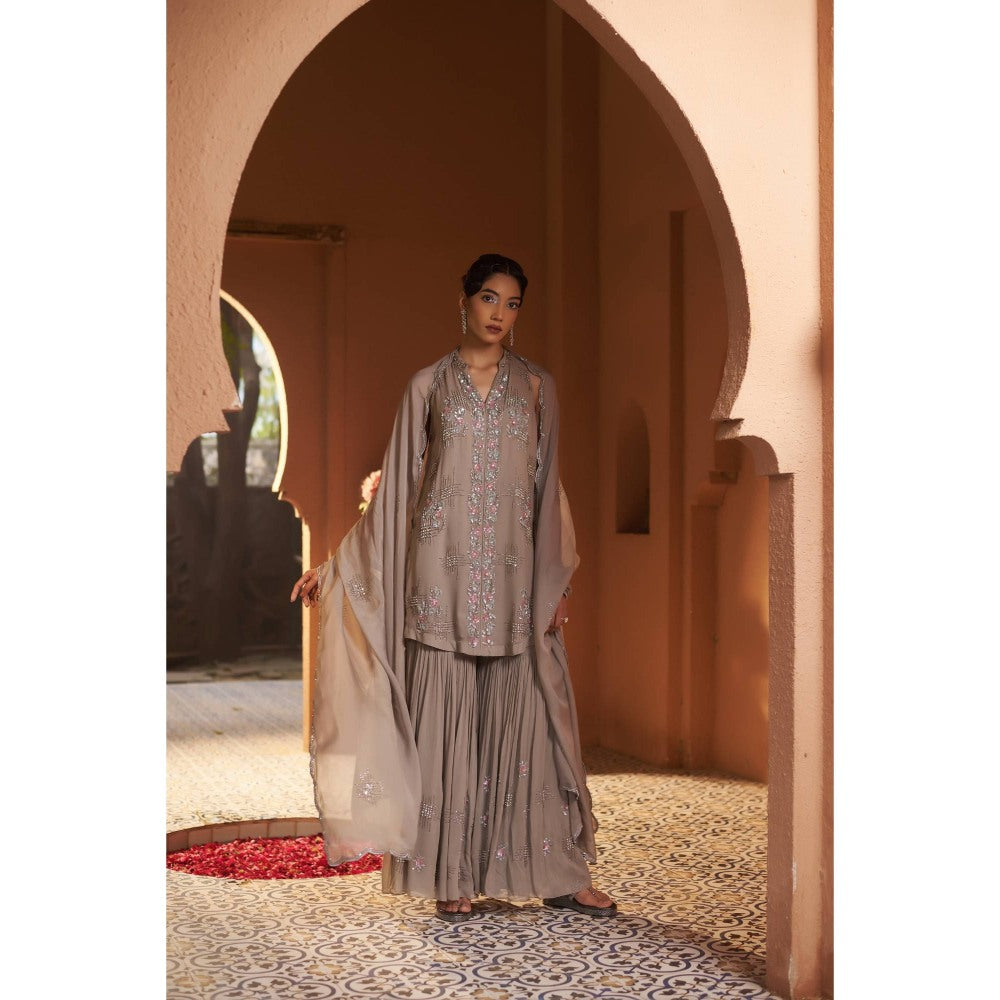 Sonia Khatri Taupe Brunia Bliss Sharara with Kurta and Dupatta (Set of 3)
