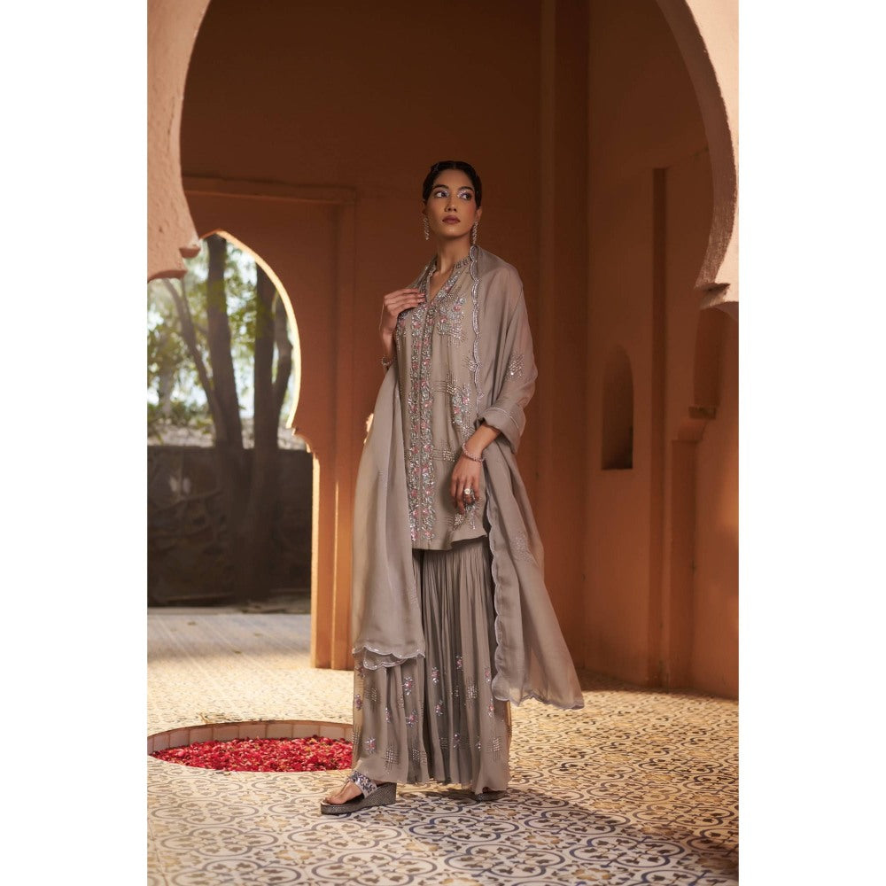 Sonia Khatri Taupe Brunia Bliss Sharara with Kurta and Dupatta (Set of 3)