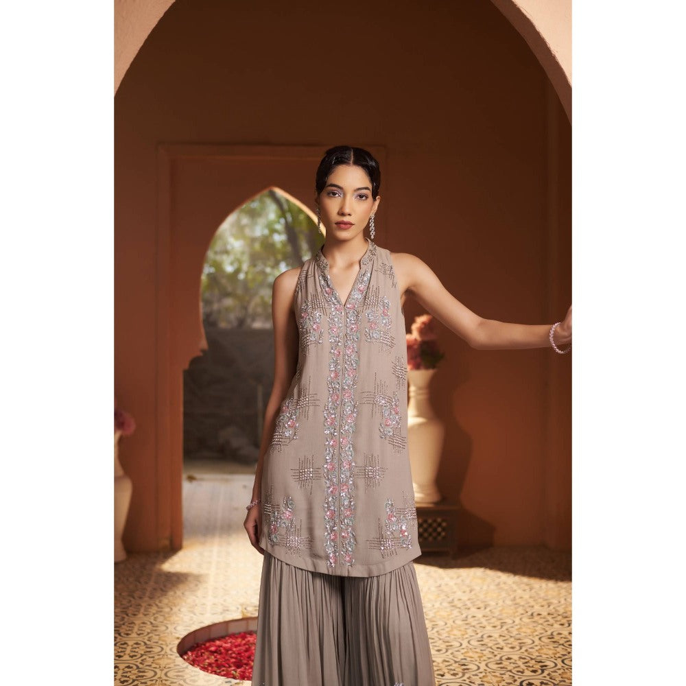 Sonia Khatri Taupe Brunia Bliss Sharara with Kurta and Dupatta (Set of 3)