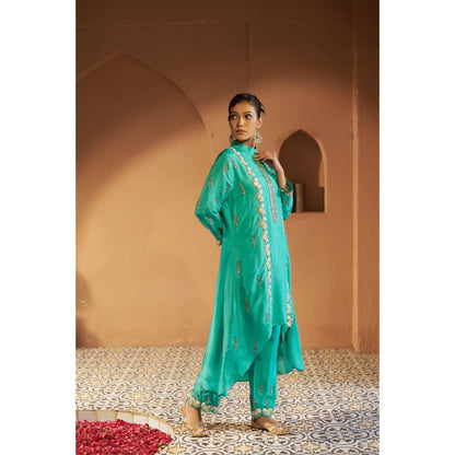 Sonia Khatri Turquoise High-Low Kurta with Pant (Set of 2)