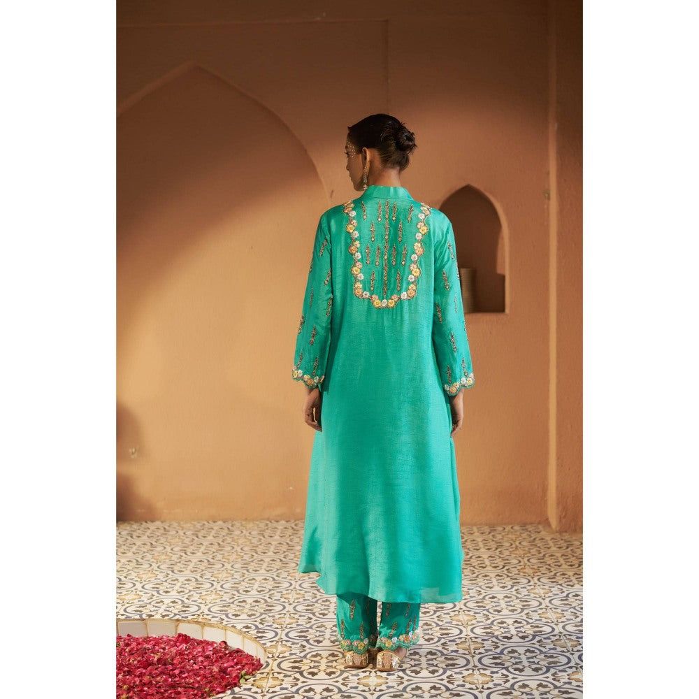 Sonia Khatri Turquoise High-Low Kurta with Pant (Set of 2)