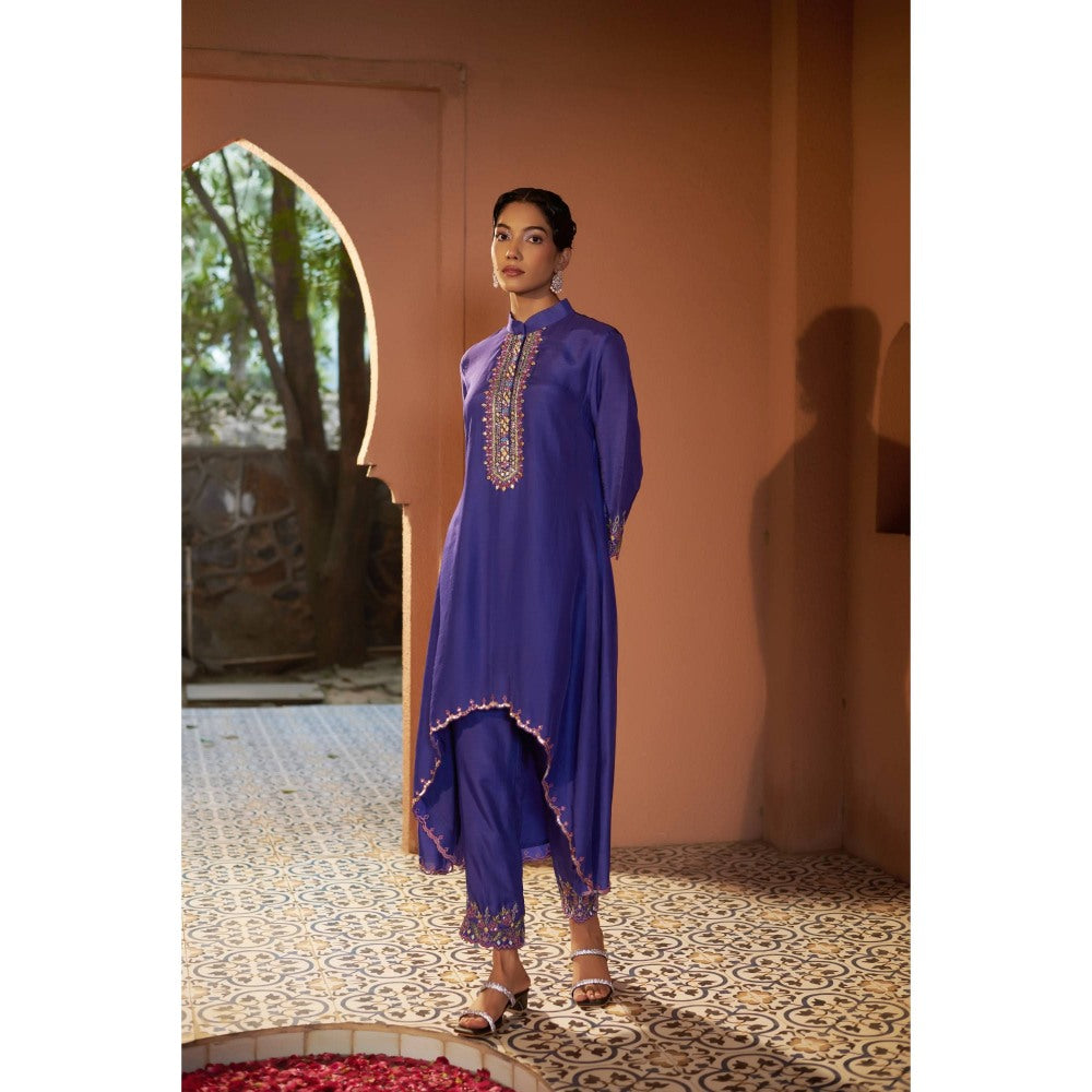 Sonia Khatri Blue Viola High-Low Kurta with Pant (Set of 2)