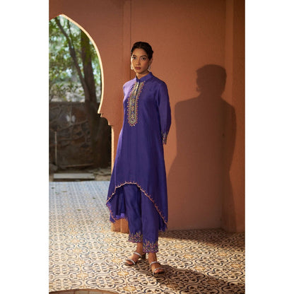 Sonia Khatri Blue Viola High-Low Kurta with Pant (Set of 2)