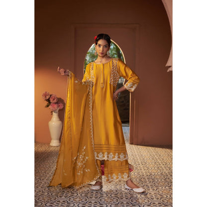 Sonia Khatri Mustard Calendula Kurta with Palazzo (Set of 3)
