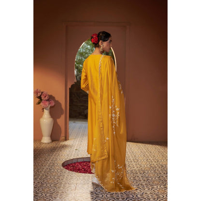 Sonia Khatri Mustard Calendula Kurta with Palazzo (Set of 3)