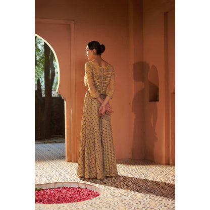 Sonia Khatri Beige Floral Printed Sharara with Blouse and Inner and Dupatta (Set of 4)