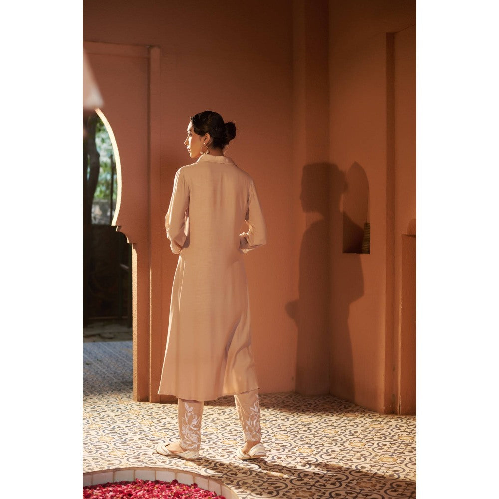 Sonia Khatri Beige Cashmere High-Low Kurta with Pant (Set of 2)