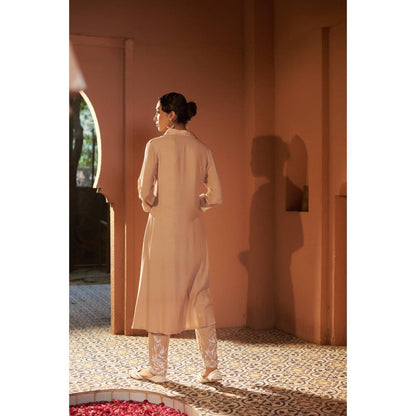 Sonia Khatri Beige Cashmere High-Low Kurta with Pant (Set of 2)