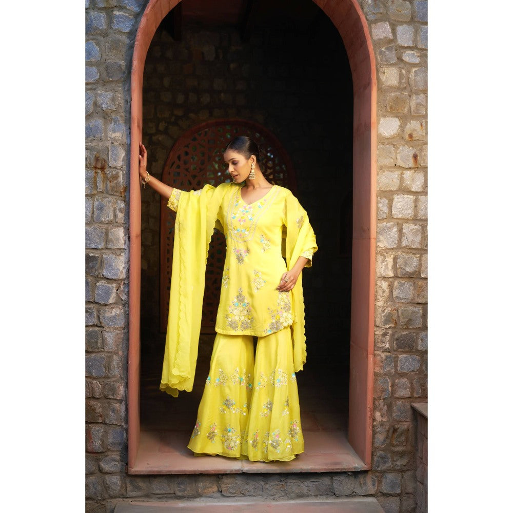 Sonia Khatri Marigold Yellow Sharara with Kurta and Dupatta (Set of 3)