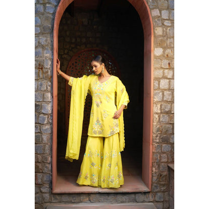 Sonia Khatri Marigold Yellow Sharara with Kurta and Dupatta (Set of 3)
