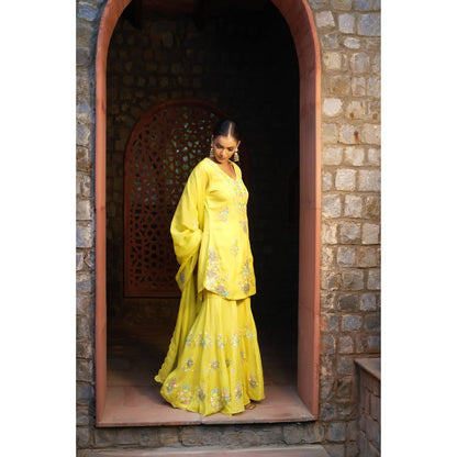 Sonia Khatri Marigold Yellow Sharara with Kurta and Dupatta (Set of 3)