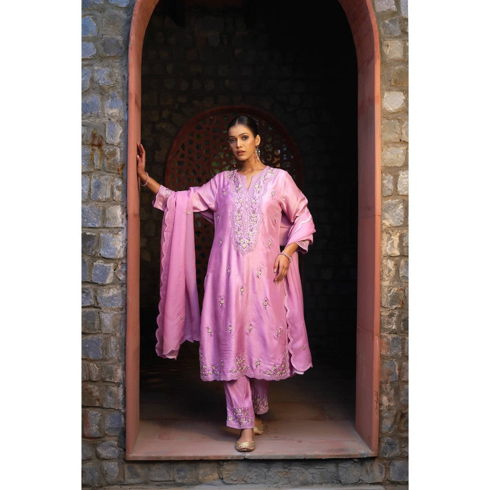 Sonia Khatri Opera Pink Garden Kurta with Pant and Dupatta (Set of 3)