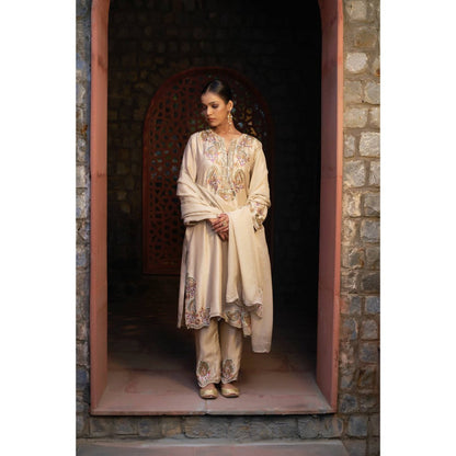 Sonia Khatri Beige Kurta with Pant and Dupatta (Set of 3)