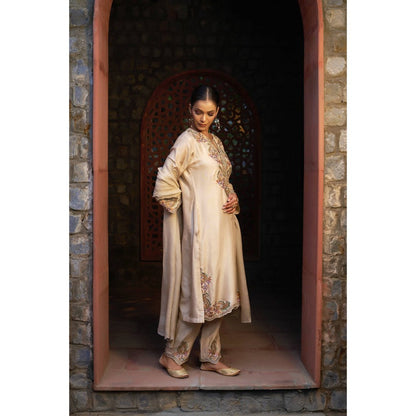 Sonia Khatri Beige Kurta with Pant and Dupatta (Set of 3)