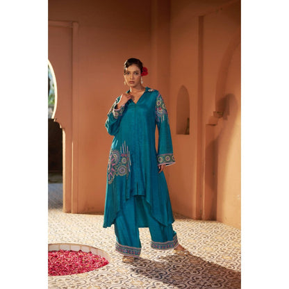 Sonia Khatri Deep Teal Alpana Long Kurta with Palazzo (Set of 2)