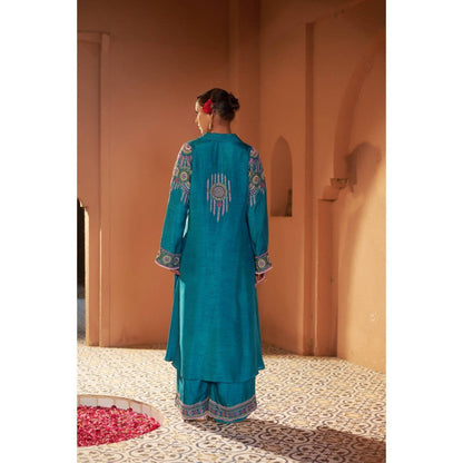 Sonia Khatri Deep Teal Alpana Long Kurta with Palazzo (Set of 2)