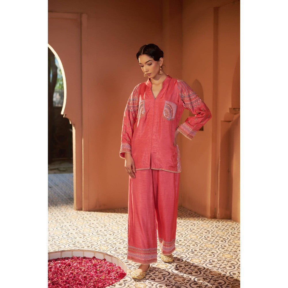 Sonia Khatri Pastel Red Majestic Kurti with Palazzo (Set of 2)