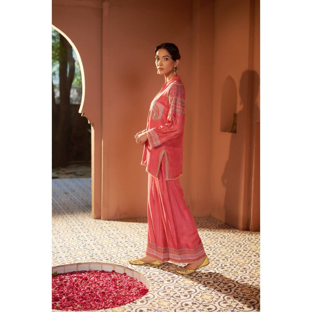 Sonia Khatri Pastel Red Majestic Kurti with Palazzo (Set of 2)