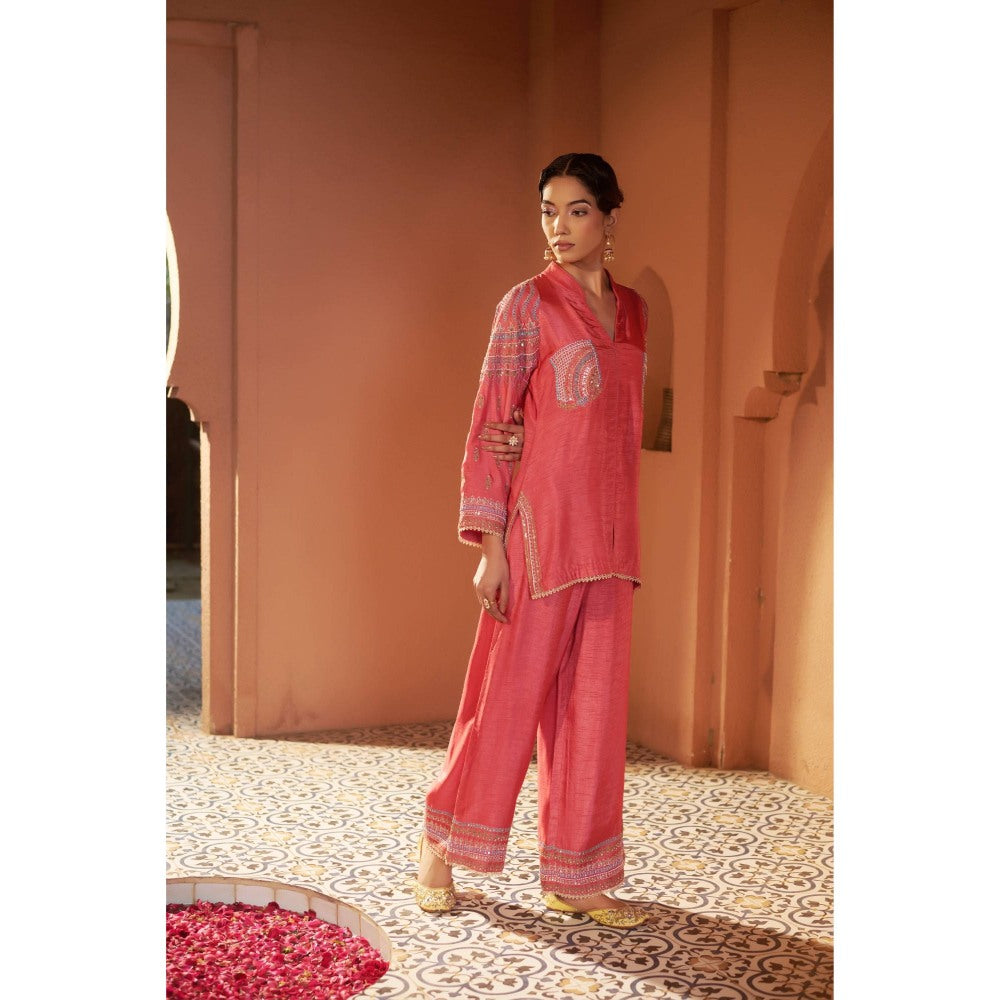 Sonia Khatri Pastel Red Majestic Kurti with Palazzo (Set of 2)