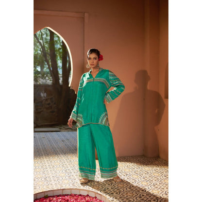 Sonia Khatri Deep Sea Green Kurti with Palazzo (Set of 2)