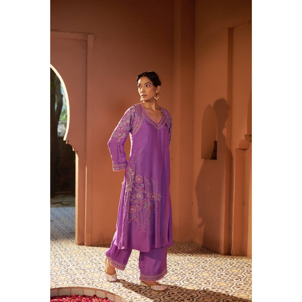 Sonia Khatri Viola Purple Pankhudi Long Kurta with Palazzo (Set of 2)