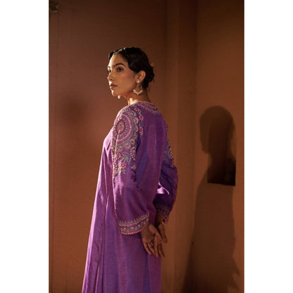 Sonia Khatri Viola Purple Pankhudi Long Kurta with Palazzo (Set of 2)