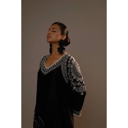 Sonia Khatri Black Pankhudi Long Kurta with Palazzo (Set of 2)