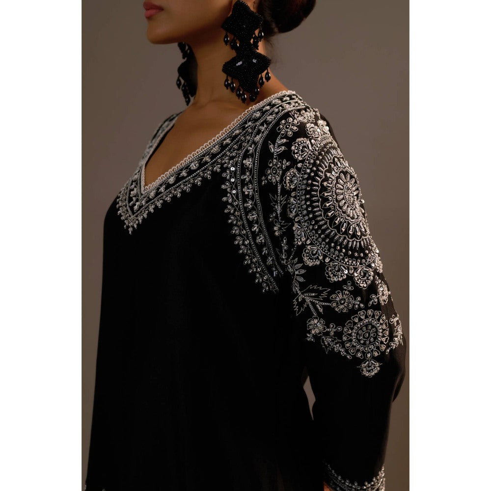 Sonia Khatri Black Pankhudi Long Kurta with Palazzo (Set of 2)