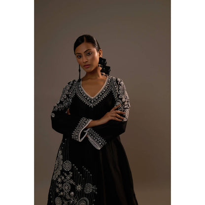 Sonia Khatri Black Pankhudi Long Kurta with Palazzo (Set of 2)