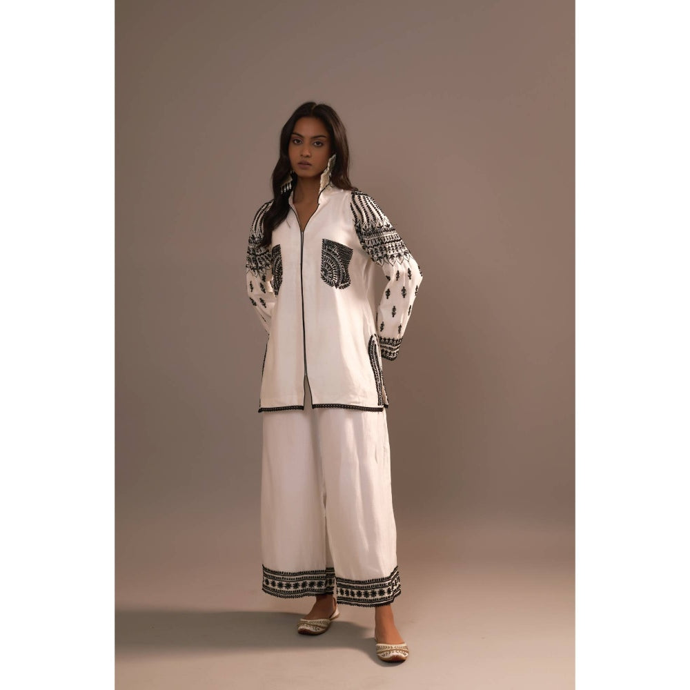 Sonia Khatri White Majestic Silhouette Surti with Palazzo (Set of 2)