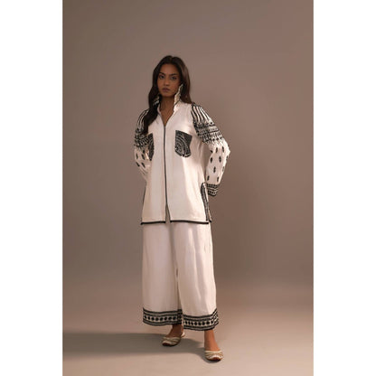 Sonia Khatri White Majestic Silhouette Surti with Palazzo (Set of 2)