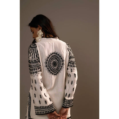 Sonia Khatri White Majestic Silhouette Surti with Palazzo (Set of 2)