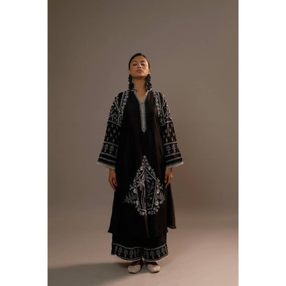 Sonia Khatri Black Surmai Long Kurta with Palazzo (Set of 2)