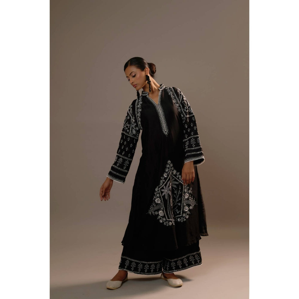 Sonia Khatri Black Surmai Long Kurta with Palazzo (Set of 2)