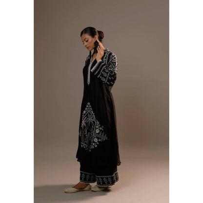 Sonia Khatri Black Surmai Long Kurta with Palazzo (Set of 2)
